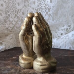 Vintage Gold Praying Hands Salt & Pepper Shakers Ceramic